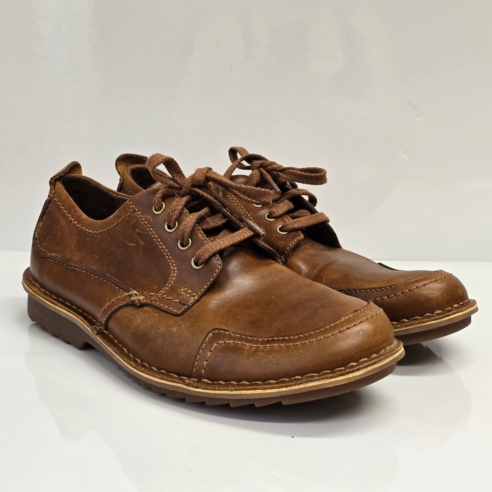 Clarks Leather Oxford Shoes Mens 11.5 Brown Lace Up Moc Toe Rugged Dark Academia